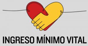 Dos manos, una roja y otra amarilla, forman un corazón sobre el texto "INGRESO MÍNIMO VITAL"; Madrid