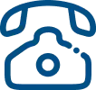 Dibujo en línea azul de un teléfono clásico, símbolo de contacto con , apoyo