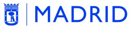 Logotipo azul con escudo de un oso y un árbol, línea vertical y "MADRID", junto a la marca