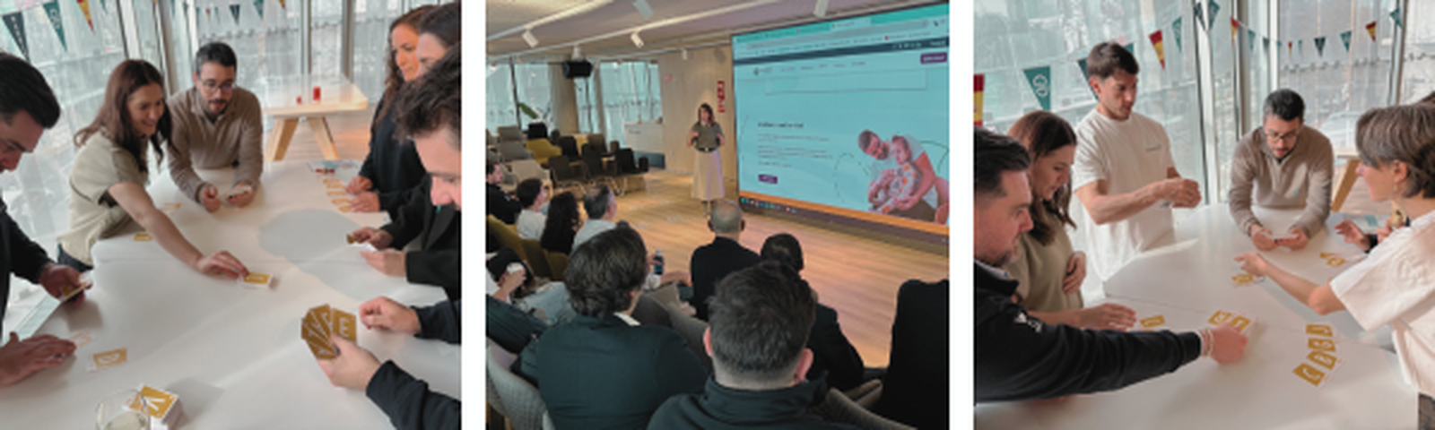 Empleados de TransUnion participando en actividades de equipo solidarias con la Fundación porqueViven y visualización del corto Nano y Choco