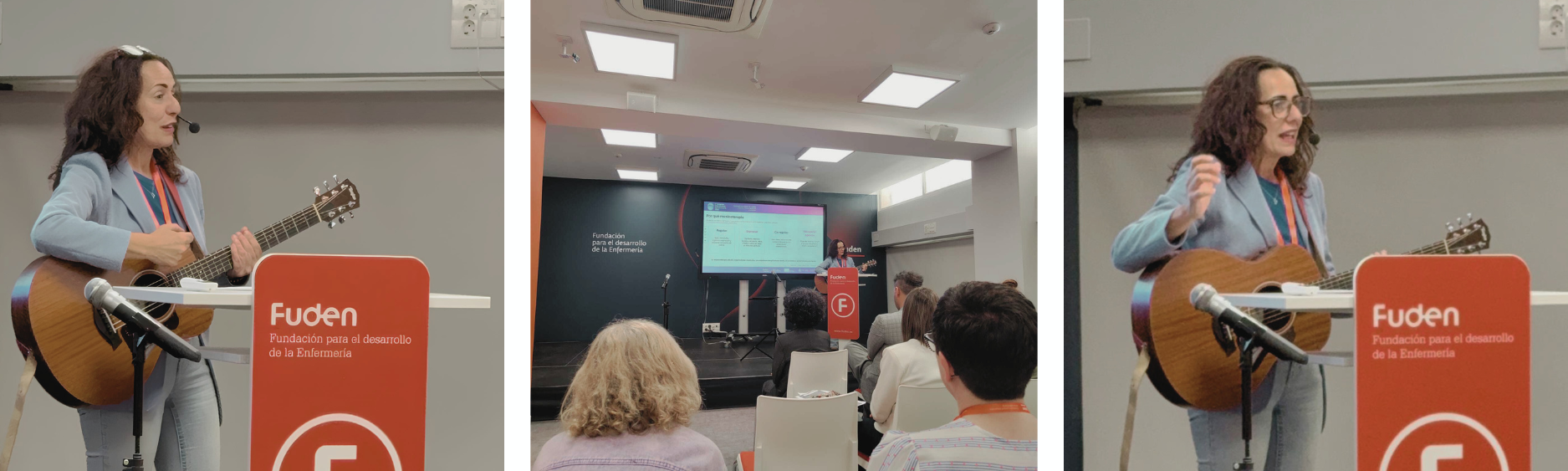 Nieves Frechilla durante su intervención sobre musicoterapia en cuidados paliativos pediátricos en el Congreso Internacional de Enfermería de Fuden